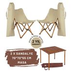 BAG THE JOY AHŞAP KATLANIR MASA SANDALYE SETİ – KAHVERENGİ - BEJ -70 * 70 * 55