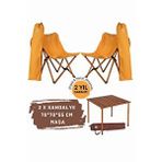 Bag The Joy Ahşap Katlanır Masa Sandalye Seti Kahverengi Iskelet Hardal Kılıf -70x70x55 Masa Kahverengi - Hardal