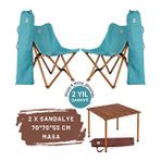 Bag The Joy Ahşap Katlanır Masa Sandalye Seti Kahverengi Iskelet Turkuaz Kılıf, 70x70x55 Masa Kahverengi - Turkuaz