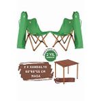 Bag The Joy Ahşap Katlanır Masa Sandalye Seti Kahverengi Iskelet Yeşil Kılıf -60x60x55 Masa Kahverengi - Yeşil