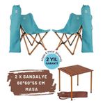 BAG THE JOY AHŞAP KATLANIR MASA SANDALYE SETİ – KAHVERENGİ - TURKUAZ -60 * 60 * 55