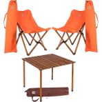 Bag The Joy Ahşap Katlanır Masa Sandalye Seti Kahverengi - Turuncu Kılıf 70X70X55 Kahverengi Masa