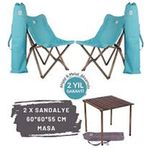 Bag The Joy Antrasit İskelet Turkuaz Kılıf ve 60x60x55 cm Antrasit Masa Ahşap Katlanır Masa Sandalye Seti