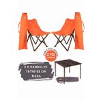 Bag The Joy Antrasit İskelet Turuncu Kılıf Sandalye ve 70x70x55 CM Kahverengi Ahşap Katlanır Masa Seti