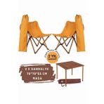 Bag The Joy Kahverengi İskelet Hardal Kılıf Sandalye ve 70x70x55 CM Kahverengi Ahşap Katlanır Masa Seti