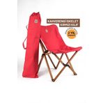 Bag The Joy Kahverengi İskelet Kırmızı Kılıf Katlanır Ahşap Kamp ve Bahçe Sandalyesi
