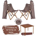 Bag The Joy Kahverengi İskelet Koyu Gri Kılıf ve 70x70x55 cm Kahverengi Masa Ahşap Katlanır Masa Sandalye Seti