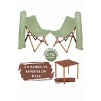 Bag The Joy Kahverengi İskelet Su Yeşili Kılıf ve 60x60x55 CM Kahverengi Masa Ahşap Katlanır Masa Sandalye Seti