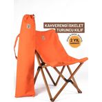 Bag The Joy Kahverengi İskelet Turuncu Kılıf Katlanır Ahşap Kamp ve Bahçe Sandalyesi