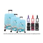 Bagacar Kalp 3lü Set Valiz Kılıfı, 3 lü Valiz Kemeri, 3lü Valiz Etiketi (Çok Renkli)