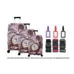 Bagacar Kalp 3lü Set Valiz Kılıfı, 3 lü Valiz Kemeri, 3lü Valiz Etiketi (Kahve - Sarı - Beyaz)