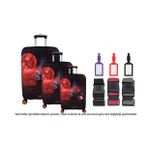 Bagacar Kalp 3lü Set Valiz Kılıfı, 3 lü Valiz Kemeri, 3lü Valiz Etiketi (Karışık)