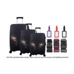 Bagacar Kalp 3lü Set Valiz Kılıfı, 3 lü Valiz Kemeri, 3lü Valiz Etiketi (Siyah - Açık Gri)