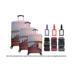 Bagacar Kalp 3lü Set Valiz Kılıfı, 3 lü Valiz Kemeri, 3lü Valiz Etiketi (Turkuaz-Rodyum)