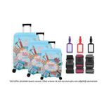 Bagacar Kalp 3lü Set Valiz Kılıfı, 3 lü Valiz Kemeri, 3lü Valiz Etiketi (Turuncu - Yeşil)