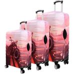 Bagacar Motor Büyük Orta Kabin Boy Için 3 Lü Valiz Kılıfı - Pudra - Açık Kahverengi - 3lü set