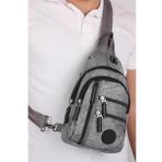 Bagacar NP Çok Gözlü Kulaklıklı Unisex Body Bag Çapraz Gri Çanta