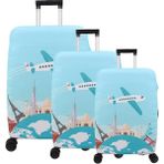 Bagacar Plane Büyük Orta Kabin Boy Için 3 Lü Valiz Kılıfı - Lacivert - Çoklu - 3lü set