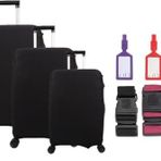 Bagacar Siyah 3Lü Set Valiz Kılıfı, 3 Lü Valiz Kemeri, 3Lü Valiz Etiketi