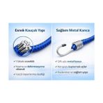 Bagaj Lastiği 3’lü Set 90 cm 6mm, Dolamaçlı Elastik Kordon, Çelik Kancalı, Yüksek Dayanımlı, Güvenli Yük Sabitleme Için Profesyonel Kullanım - Option-1 - 0 - Siyah - 1 Adet