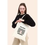 Bagand Keith Haring Baskılı Ham Bez Çanta %100 Pamuk Günlük Kullanım İçin Çevre Dostu - Krem