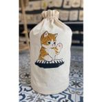 Bagand Piyano Çalan Kedi Baskılı Krem Damacana Kılıfı