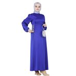 Bağcığı Taş Detaylı Saten Abiye-Saks Mavi