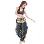 Bağcıklı Boncuklu Yelek + Dönen Dans Pantolonu +338 Yuan Bel Zinciri (Üç Parçalı Set) Oryantal Dans Kostümü Performans Kıyafeti