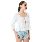 Bağcıklı U Yaka Crop Volanlı Bluz