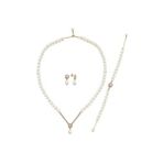 Baget Doğal İnci Küpe Kolye Bileklik Üçlü Set (Rose)