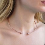 Baget Ve Damla Taşlı Rose Gold Kaplama Choker Gümüş Kolye