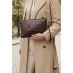 Bagfoni Acı Kahverengi Kroko Desenli El Askılı Portföy Clutch Çanta 25x19 Cm