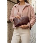 Bagfoni Bordo Kroko Desenli El Askılı Portföy Clutch Çanta 25x19 Cm