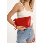 Bagfoni Kadın Kırmızı Kroko Desenli Seyahat Kozmetik Plaj Makyaj Clutch El Çantası Organizatör Makeup Bag
