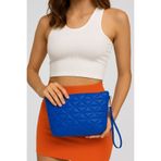 Bagfoni Kadın Saks Mavi Üçgen Desenli Seyahat Kozmetik Plaj Makyaj Clutch El Çantası Organizatör Makeup Bag