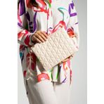 Bagfoni Krem Üçgen Desenli Portföy Clutch El Çantası