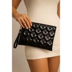 Bagfoni Siyah Rugan Kalp Desenli Portföy Clutch El Çantası