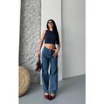 Baggy Kar Yıkama Jeans Pantolon Koyu Mavi D2007 - 40