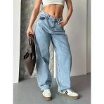 Baggy Kar Yıkama Orta Mavi Jeans Pantolon D2007