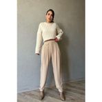 Baggy Krem Beli Düğmeli Pantolon