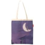 Baghashtag Aya Oturan Kedi Baskılı Bez Çanta - Mor - 38x42