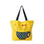 Baghashtag Fincan Kedi Baskılı Sarı Bez Çanta