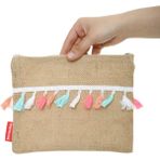 Baghashtag Fosforlu Renkli Pon Pon Püsküllü Jüt Clutch Bez Çanta - Kahverengi
