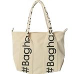 Baghashtag Krem Mini Su Geçirmez Kulp Yazılı Tote Çanta