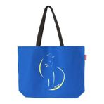 Baghashtag Mavi Kedi Baskılı Gabardin Bez Çanta - 40x35