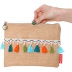 Baghashtag Renkli Pon Pon Püsküllü Jüt Clutch Bez Çanta - Kahverengi