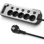 Bağımsız Anahtarlı 5'li Işıklı Akım Korumalı Çoklu Priz 4000W, 2x USB - 2x Type-C Giriş, Metal Ön Panel Uzatma Kablosu Köşe Beşli Priz, Topraklı, 2 Metre Kablo