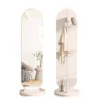 Bağımsız ayaklı ayna, gardırop, modern 2'si 1 arada ayaklı ayna ve ahşap gardırop, kancalı ve raflı, oturma odası ve yatak odası için 360° döndürülebilir tam boy aynası (beyaz)