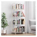 Bağımsız Metal Kitaplık Tekerlekli 3/4 Izgara Demir Kitaplık Oturma Odası ve Çocuk Odası için Şık Depolama Teşhir Dolabı (50 x 26 x 130 cm)