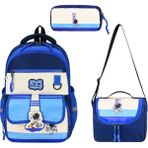 Baginn Erkek Çocuk 3'lü Ilkokul Çantası 40*30 cm Beslenme Çantası Kalem Kutusu Ortopedik Astronot Nasa - Mavi